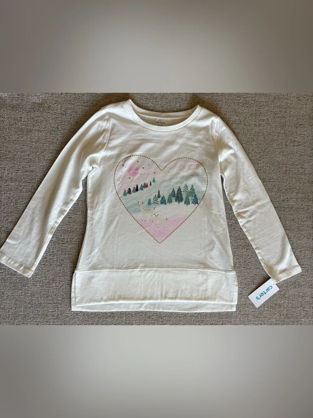 NWT Carter's Long-Sleeve Top with Pastel Heart Forest Graphic